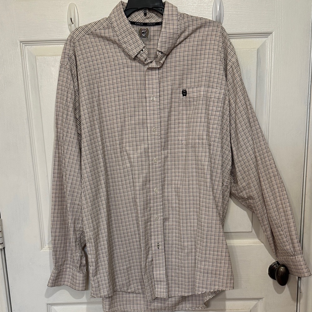 Cinch Men's Beige Checkered Button Down Shirt